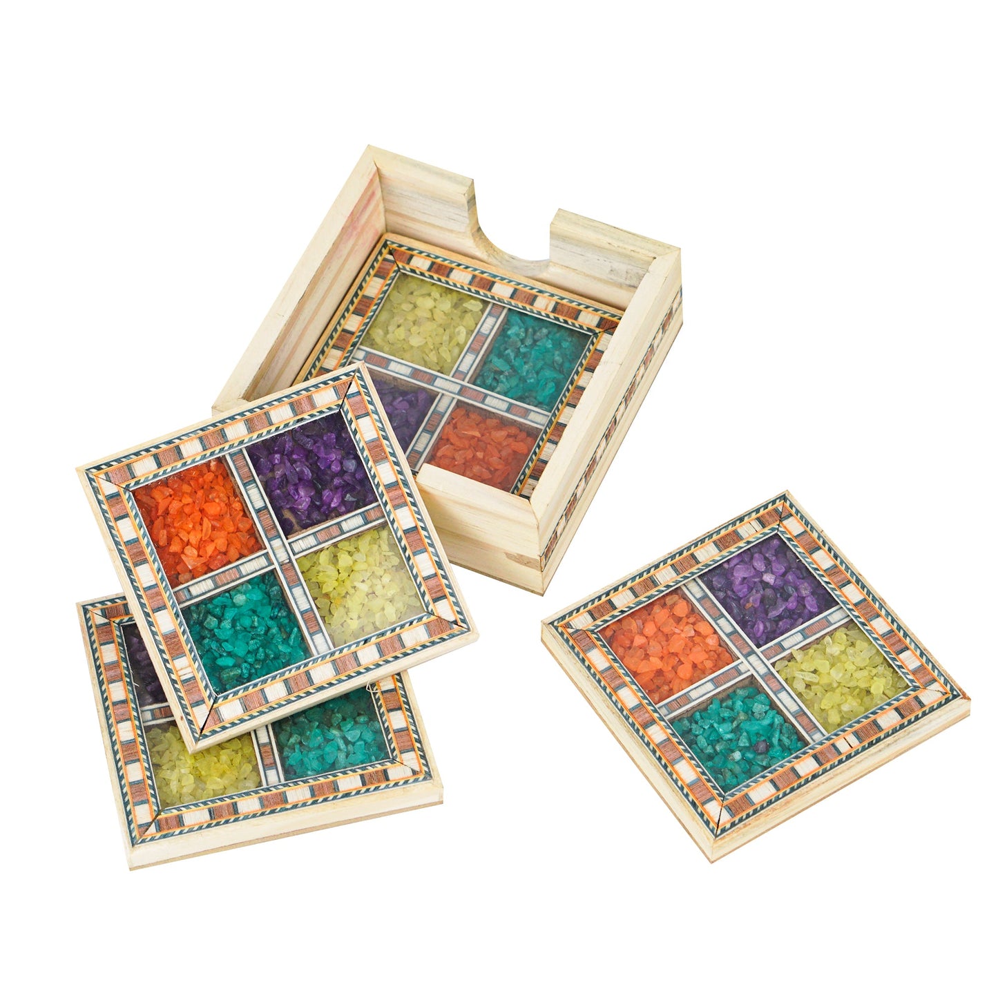 Wooden Gemstone Pine Coaster Set