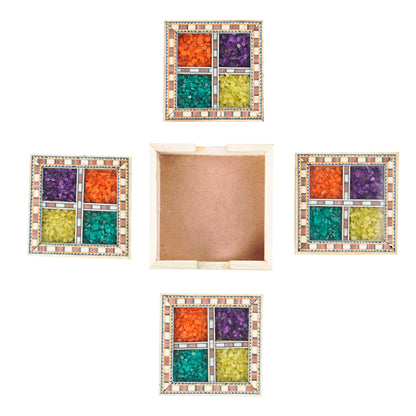 Wooden Gemstone Pine Coaster Set
