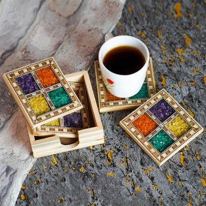 Wooden Gemstone Pine Coaster Set