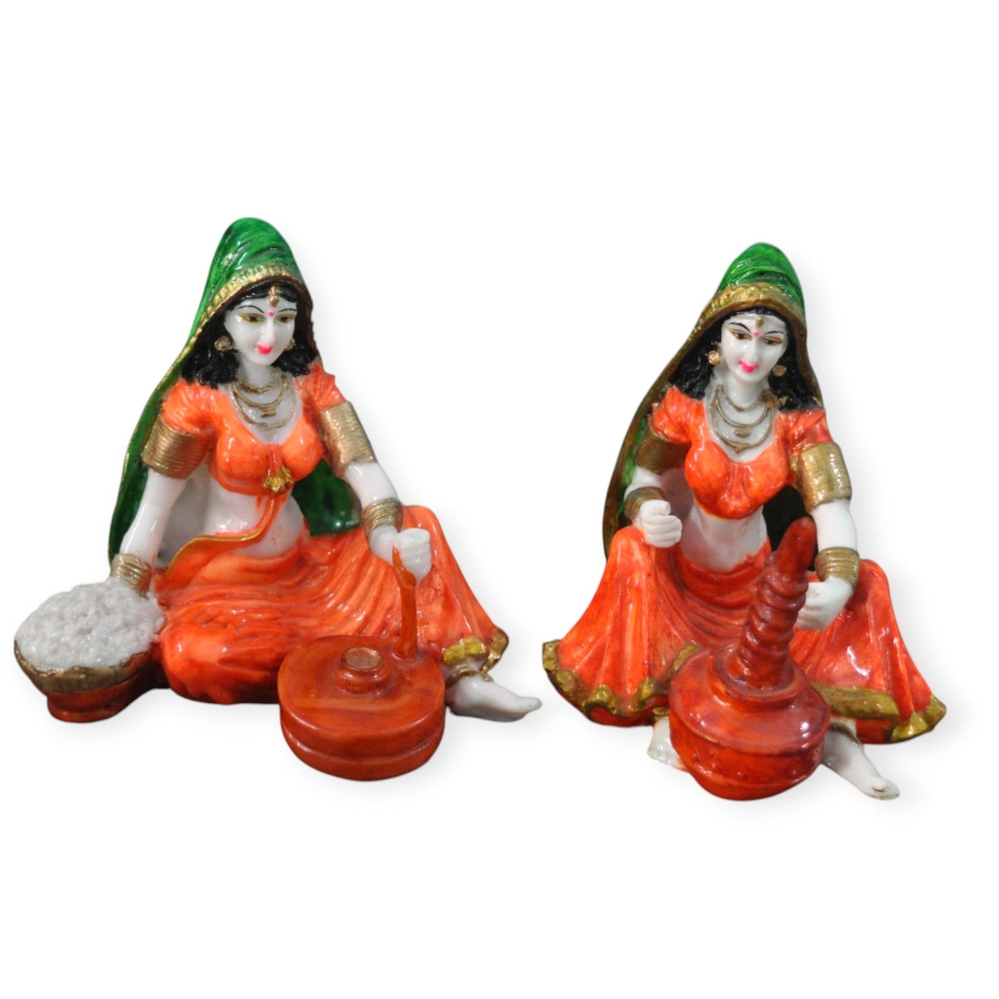 Polyresin Rajasthani Lady pair With Chakki Idol Showpiece