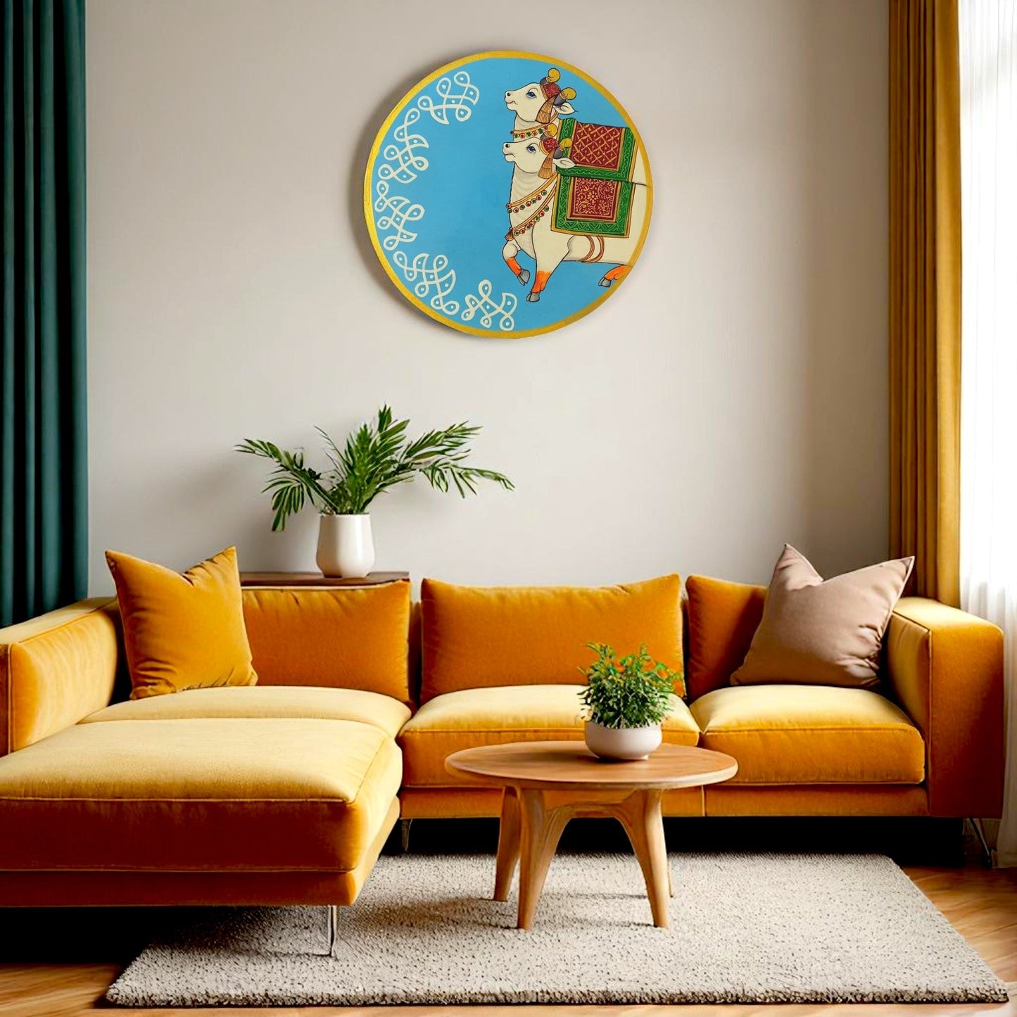 Hand Painted Wooden Plate Wall Painting Cow