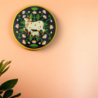 Hand-Painted Pichwai Divine Cow & Calf Wall Plate