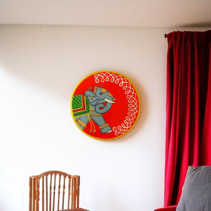 Hand Painted Pichwai Wooden Wall Plate-Elephant