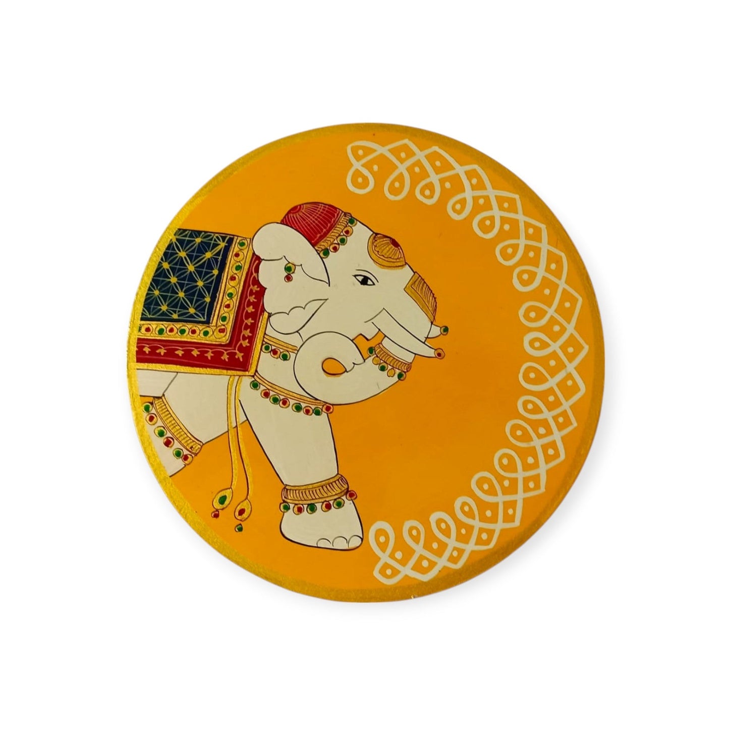 Hand Painted Pichwai Wooden Wall Plate-Elephant