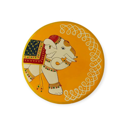 Hand Painted Pichwai Wooden Wall Plate-Elephant