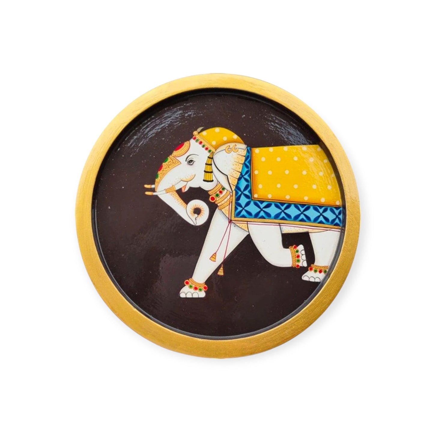 Wooden Golden Framed Pichwai Elephant Wall Decor