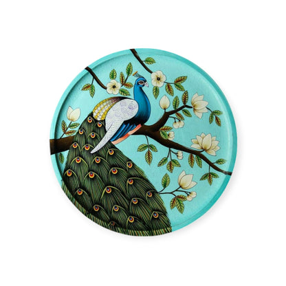 Wooden Hand-Painted Peacock Decorative Plate