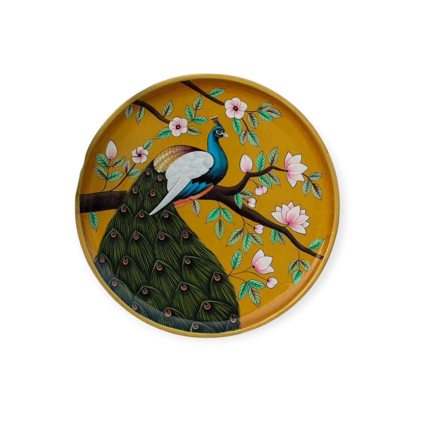 Hand-Painted Wooden Peacock Wall Plate