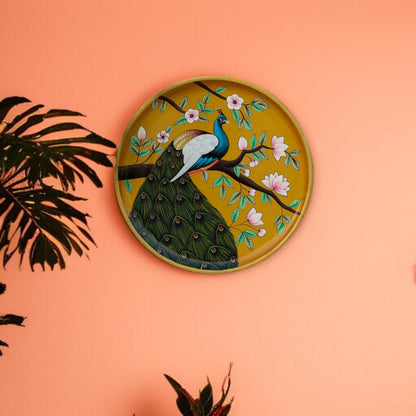 Hand-Painted Wooden Peacock Wall Plate