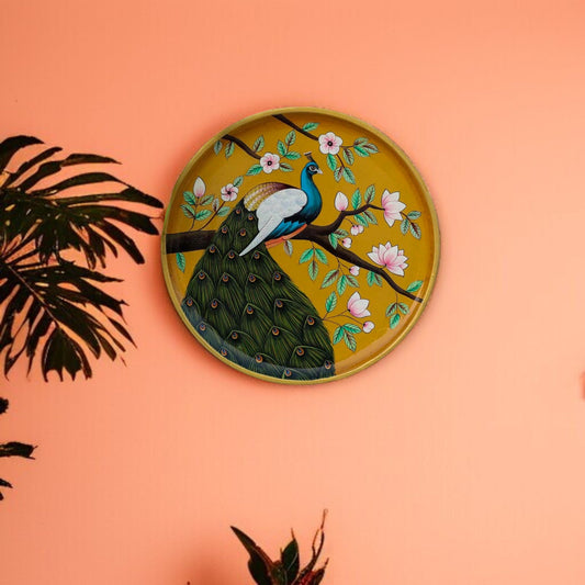 Hand-Painted Wooden Peacock Wall Plate