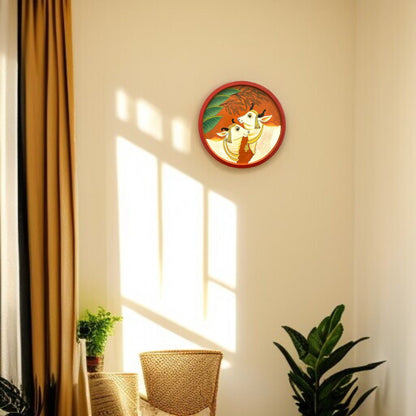 Hand Painted Wooden Round Plates Wall Cow Design