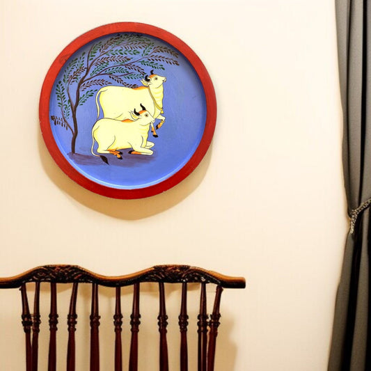 Wooden Round Plate Cows Resting Under Tree