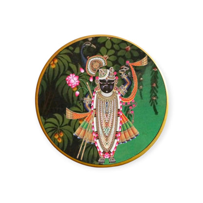 Wooden Hand Painted Round Plates Wall Shreenath Ji Design