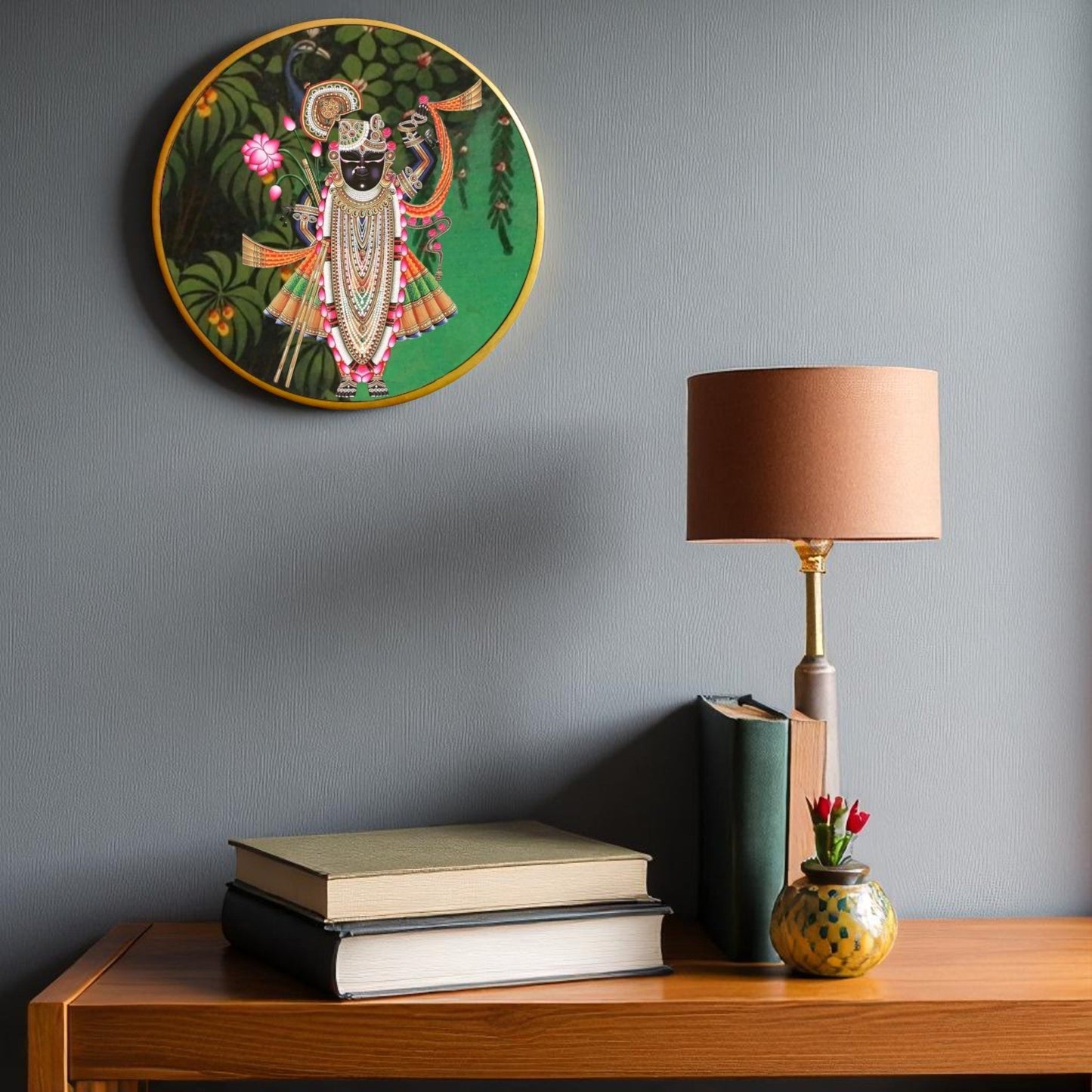 Wooden Hand Painted Round Plates Wall Shreenath Ji Design