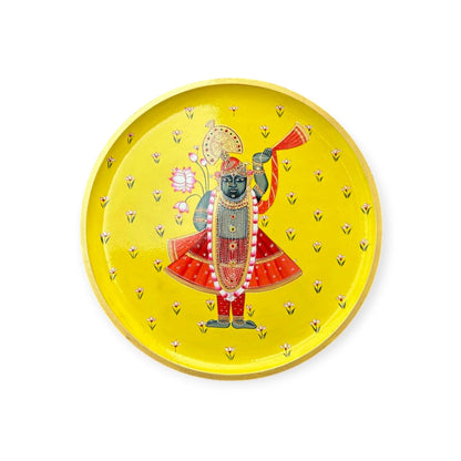 Wooden Hand-Painted Wall Plate Lotus & Deity Design