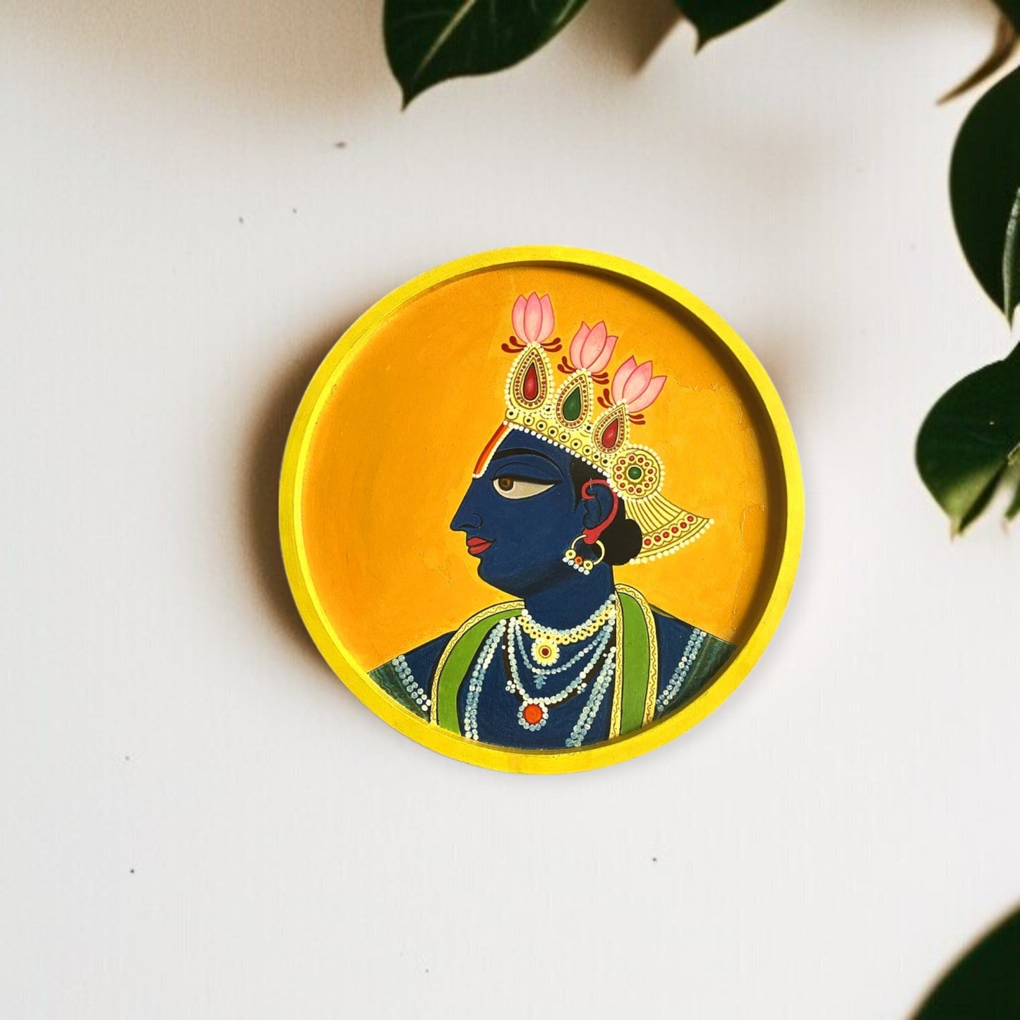 Wooden Hand Painted Round Plates Wall krishna Ji Design