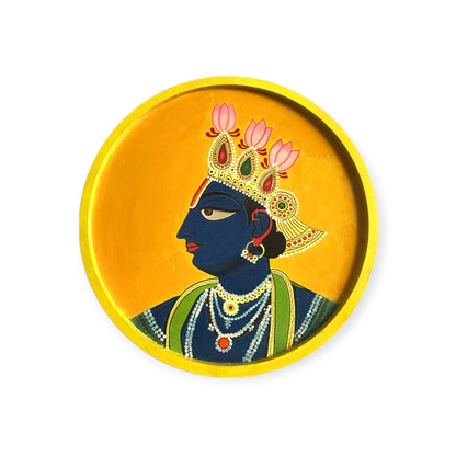 Wooden Hand Painted Round Plates Wall krishna Ji Design