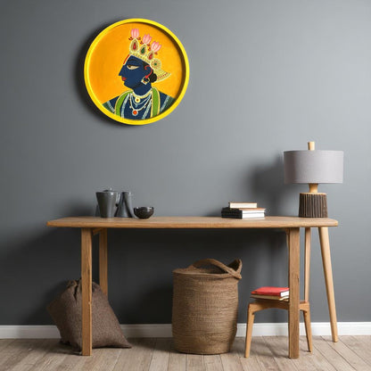 Wooden Hand Painted Round Plates Wall krishna Ji Design