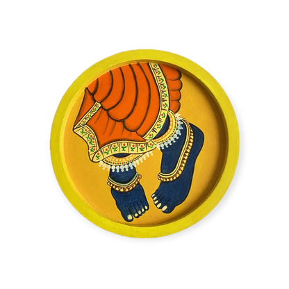 Divine Krishna Feet Hand-Painted Wooden Plate