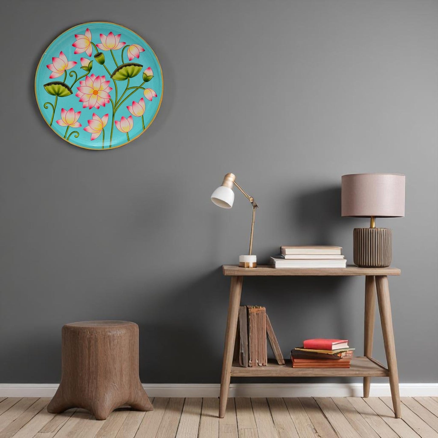 Wooden Hand Painted Round Plates Wall Flower Design