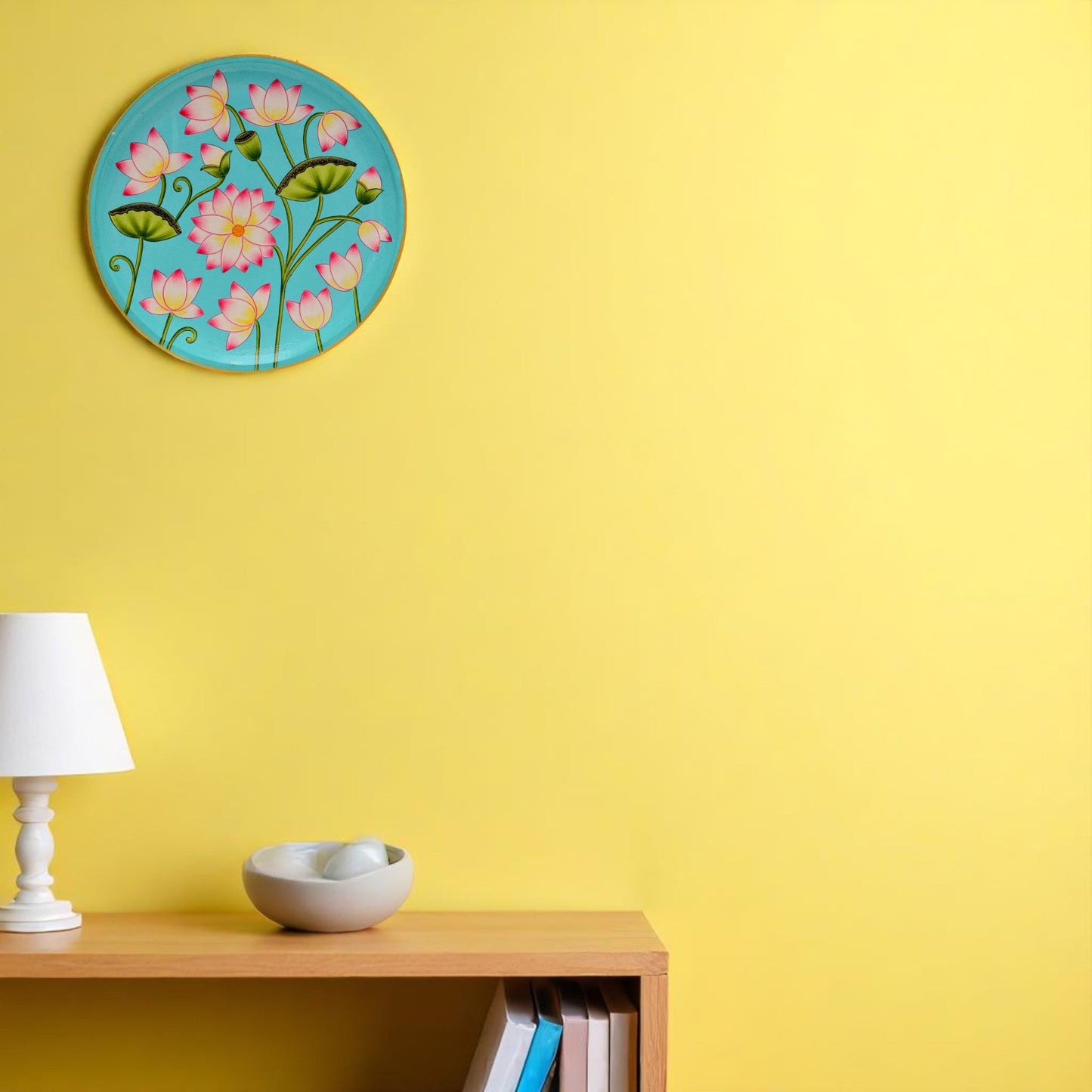 Wooden Hand Painted Round Plates Wall Flower Design