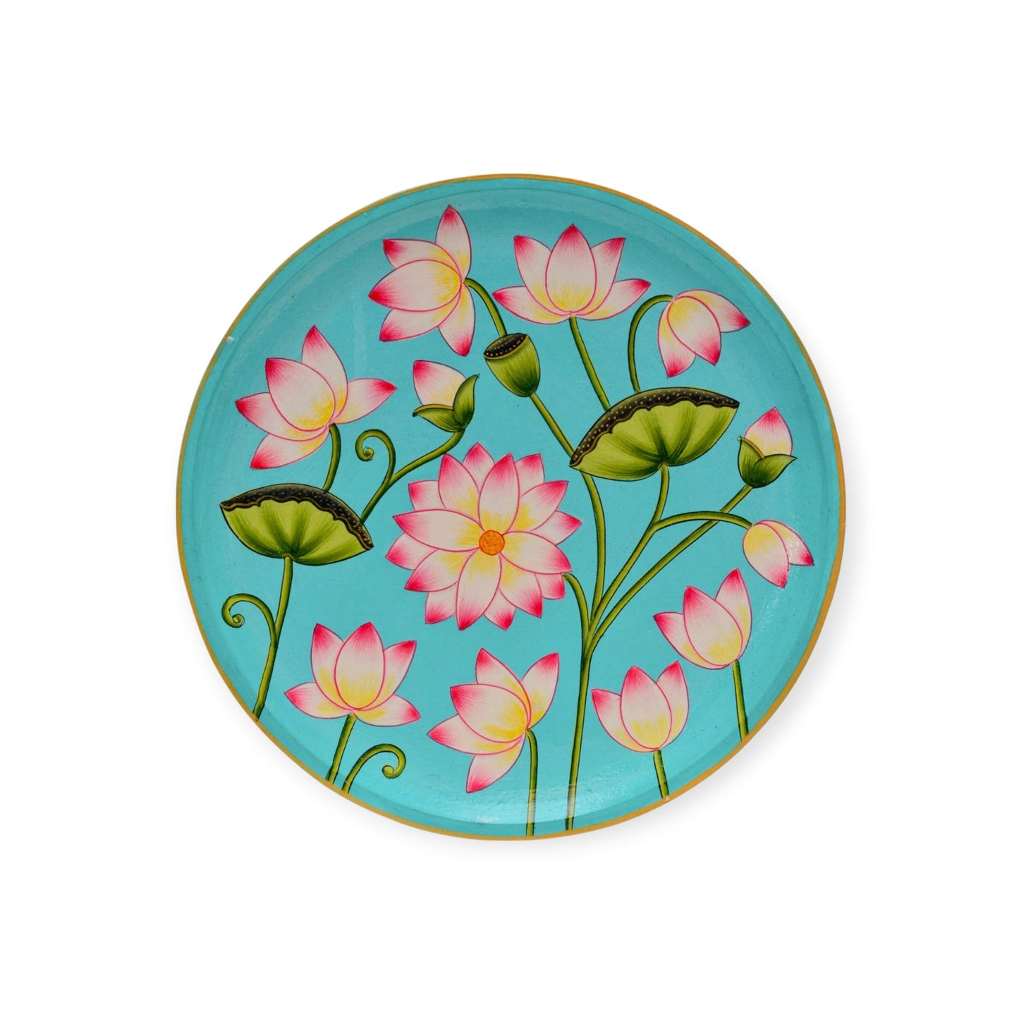 Wooden Hand Painted Round Plates Wall Flower Design