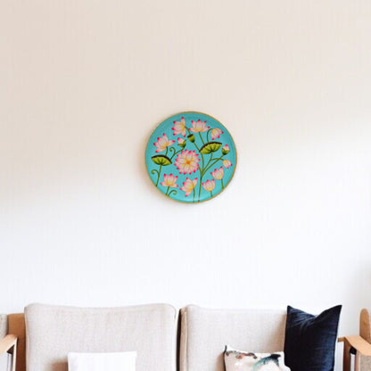 Wooden Hand Painted Round Plates Wall Flower Design