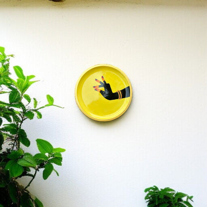Wooden Hand Painted Round Plates Wall-Dance Mudra Design