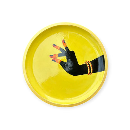 Wooden Hand Painted Round Plates Wall-Dance Mudra Design