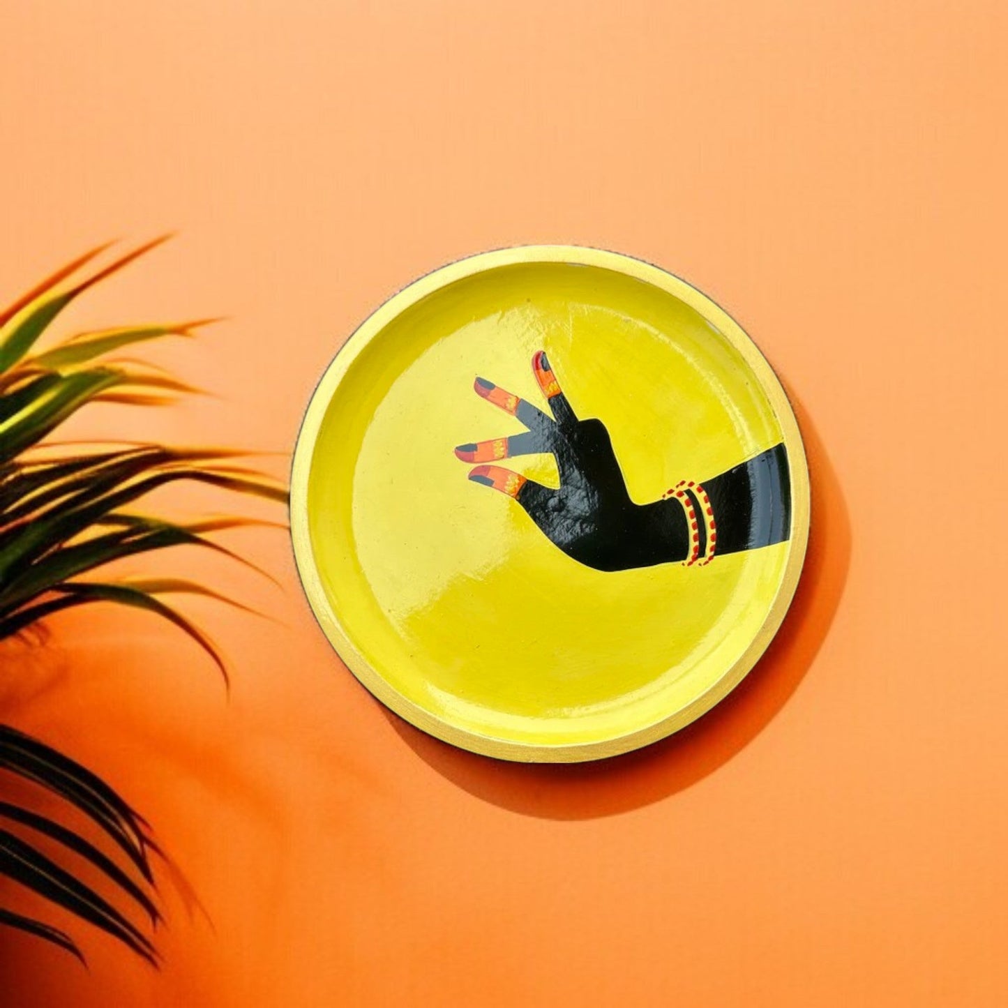 Wooden Hand Painted Round Plates Wall-Dance Mudra Design