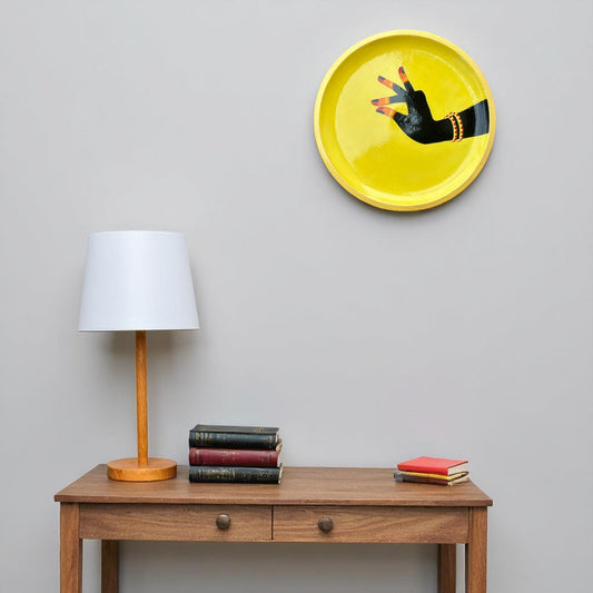 Wooden Hand Painted Round Plates Wall-Dance Mudra Design
