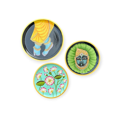 Wooden Hand Painted Wall Plates Set