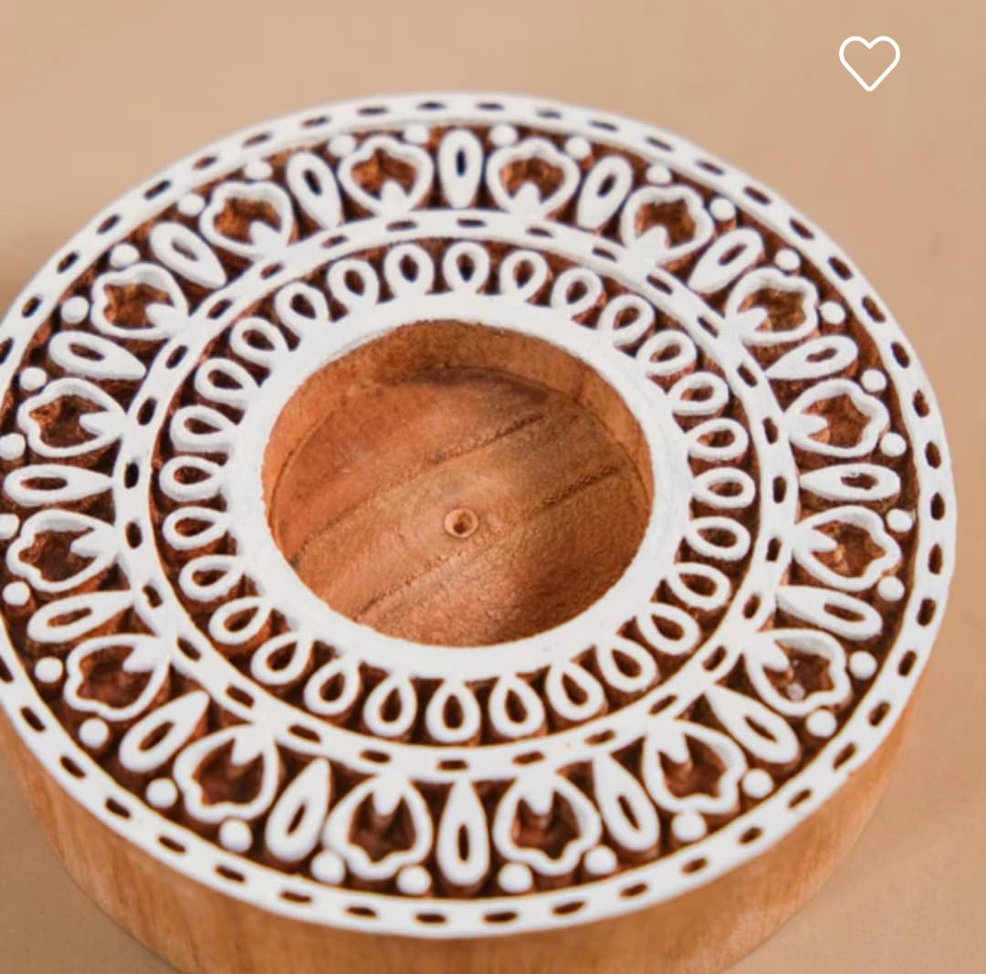 Wooden Hand Block Round Shape Diya pair