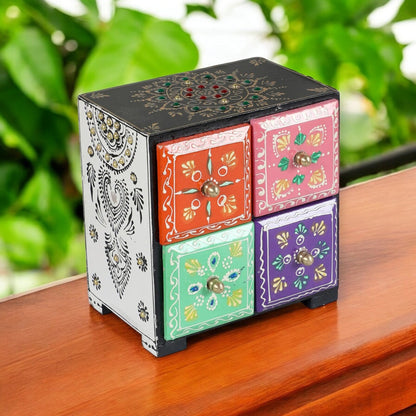 Wooden Hand Painted Drawer Storage Box With Floral Designs