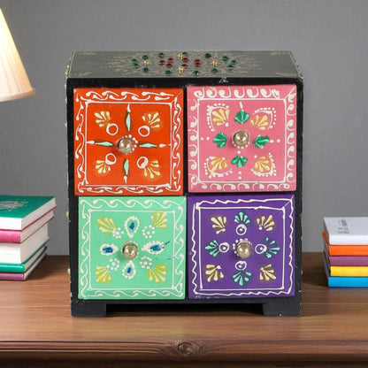 Wooden Hand Painted Drawer Storage Box With Floral Designs