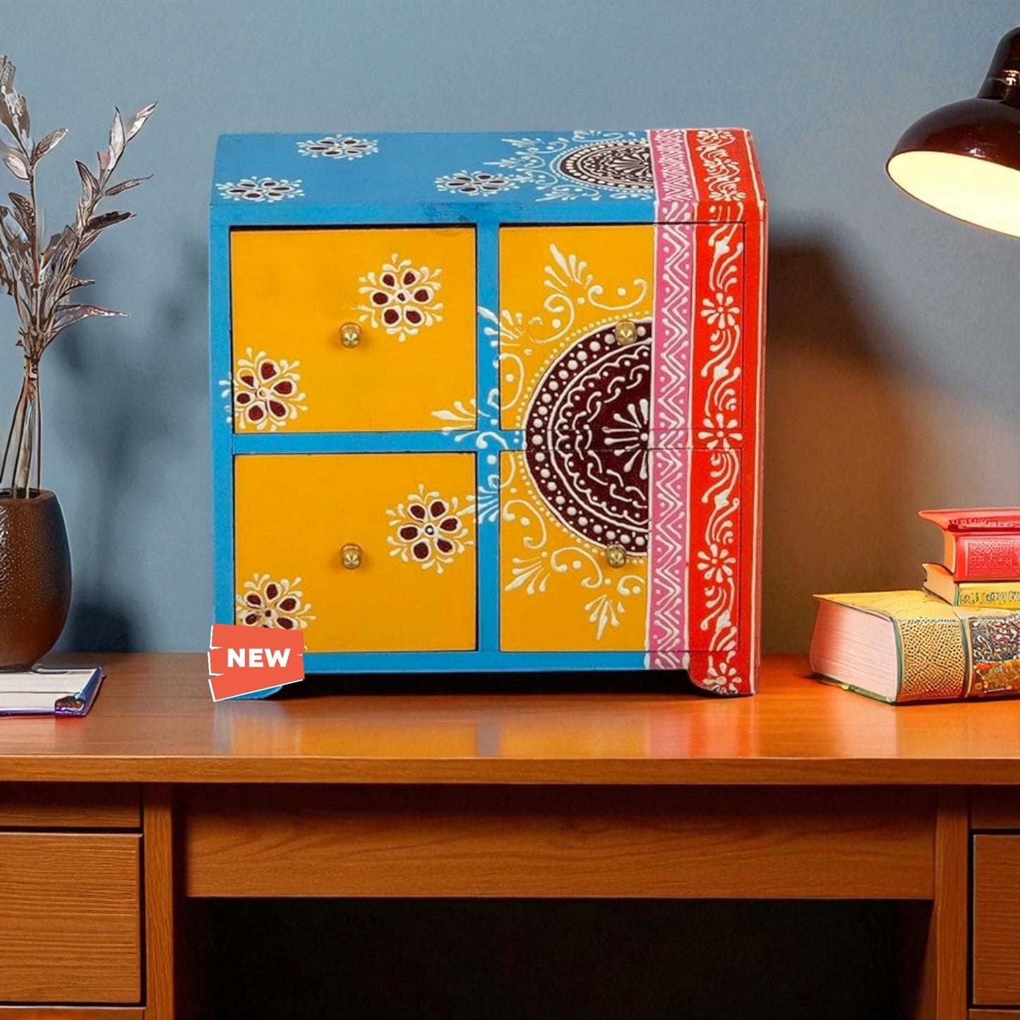 Wooden Hand Painted Drawer Storage Box With Flower Petal Design