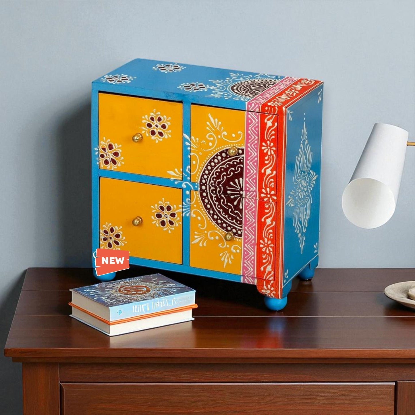 Wooden Hand Painted Drawer Storage Box With Flower Petal Design