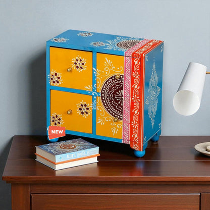 Wooden Hand Painted Drawer Storage Box With Flower Petal Design