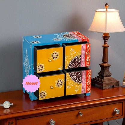 Wooden Hand Painted Drawer Storage Box With Flower Petal Design