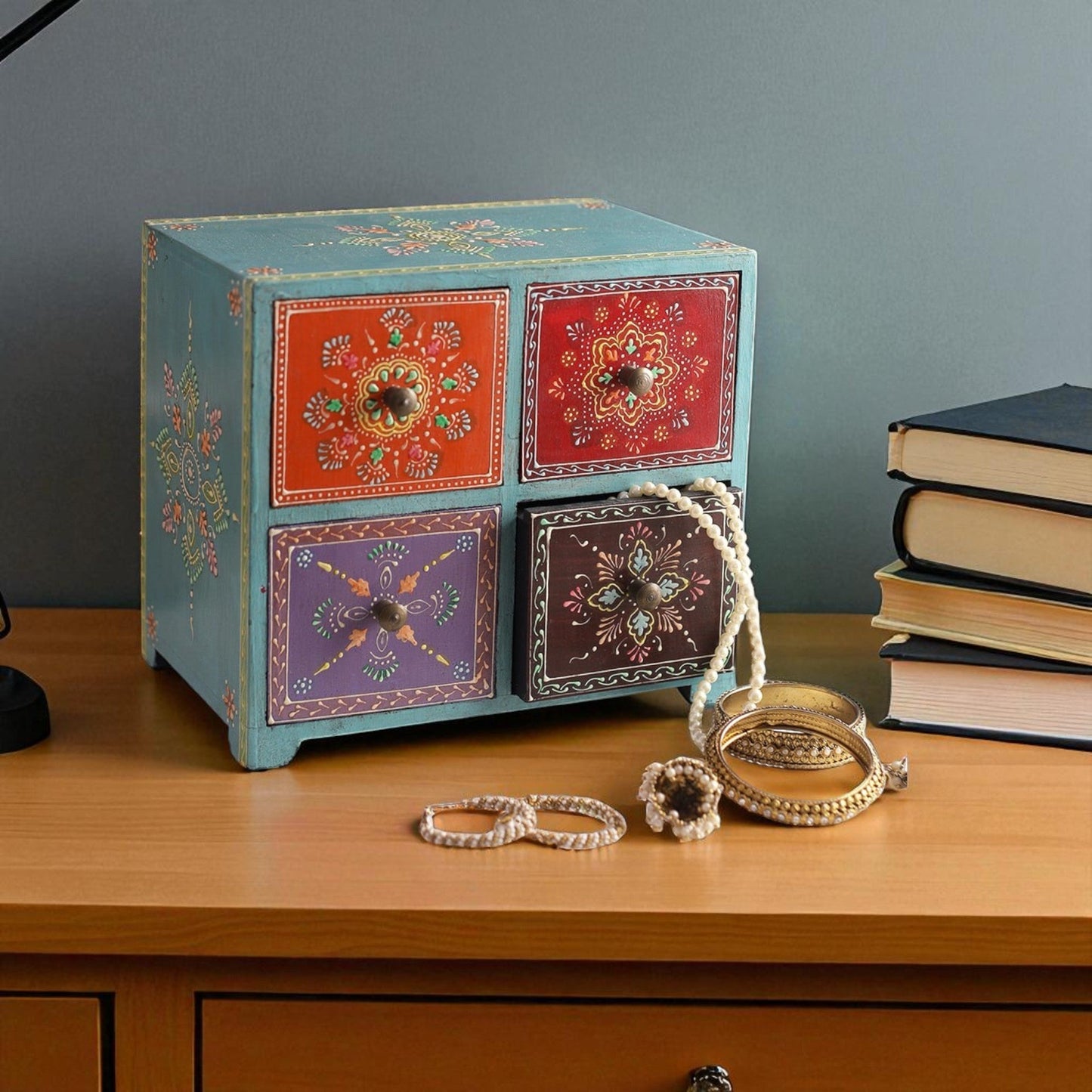 Wooden Hand Painted Drawer Storage Box-Mandala Bloom