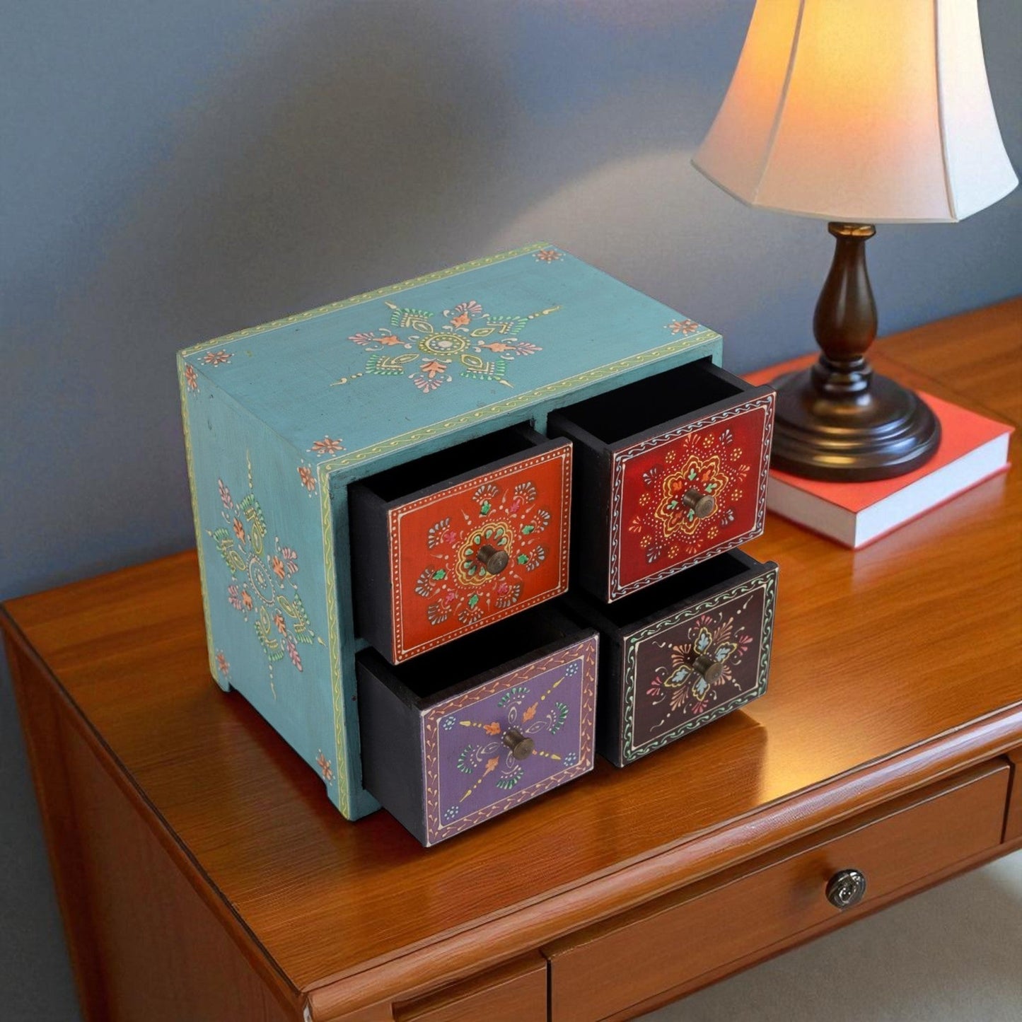 Wooden Hand Painted Drawer Storage Box-Mandala Bloom