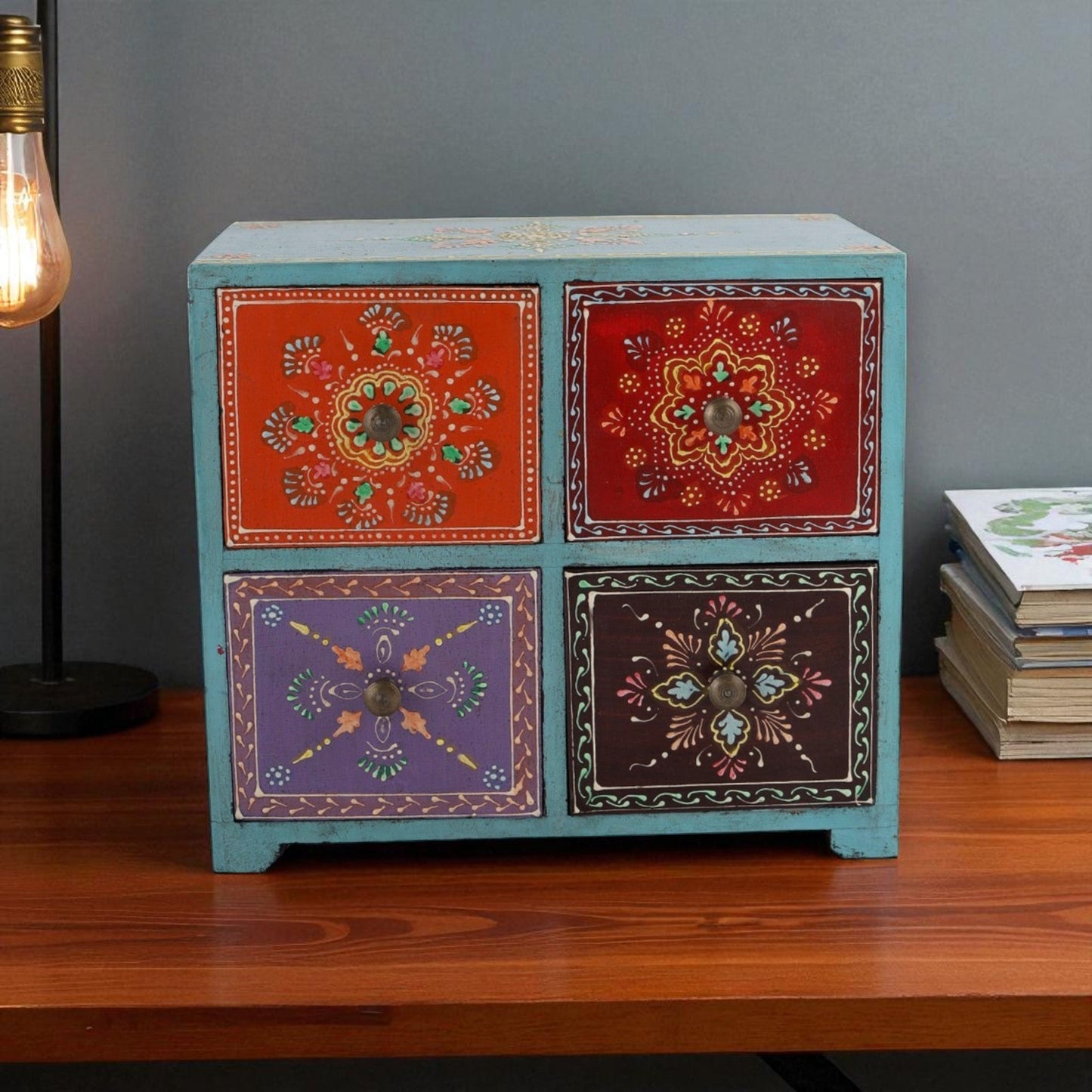 Wooden Hand Painted Drawer Storage Box-Mandala Bloom