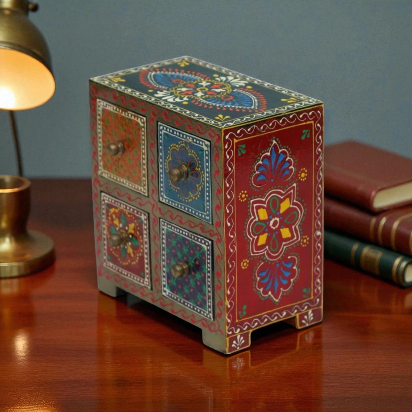 Wooden Hand Painted Drawer Storage Box-Mor Pankh Mandala