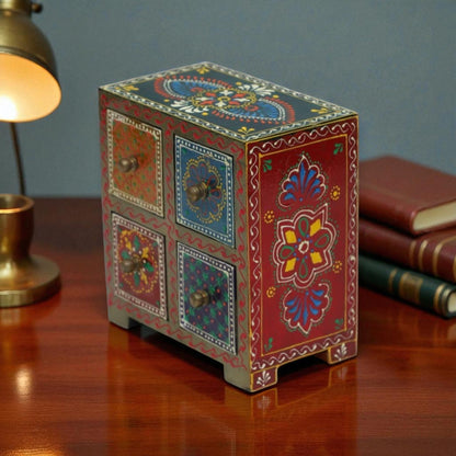 Wooden Hand Painted Drawer Storage Box-Mor Pankh Mandala