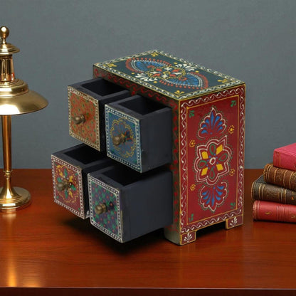 Wooden Hand Painted Drawer Storage Box-Mor Pankh Mandala