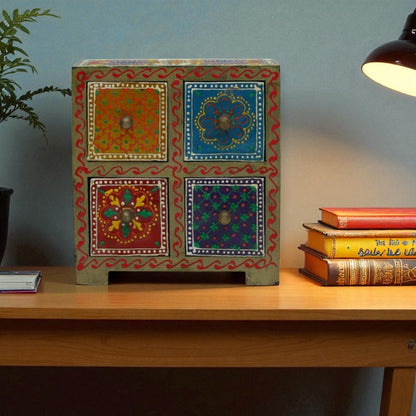 Wooden Hand Painted Drawer Storage Box-Mor Pankh Mandala