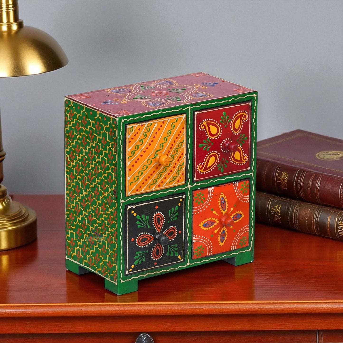 Wooden Hand Painted Drawer Storage Box-Diya Glow Design