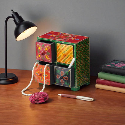 Wooden Hand Painted Drawer Storage Box-Diya Glow Design