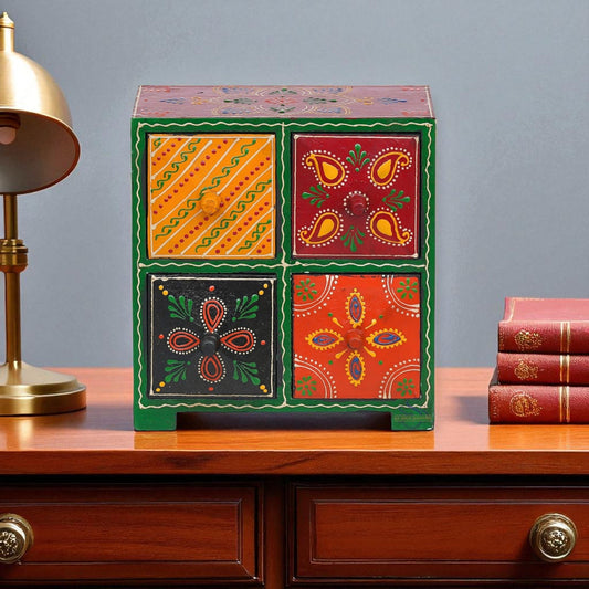 Wooden Hand Painted Drawer Storage Box-Diya Glow Design