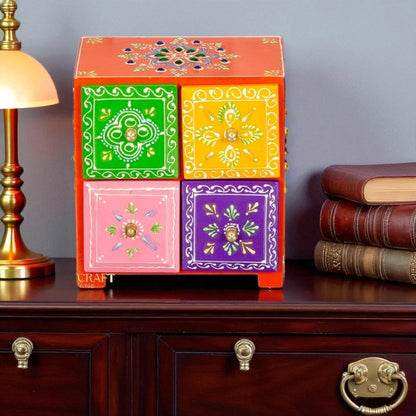 Wooden Hand Painted Drawer Storage Box-Phool Rangoli Desing